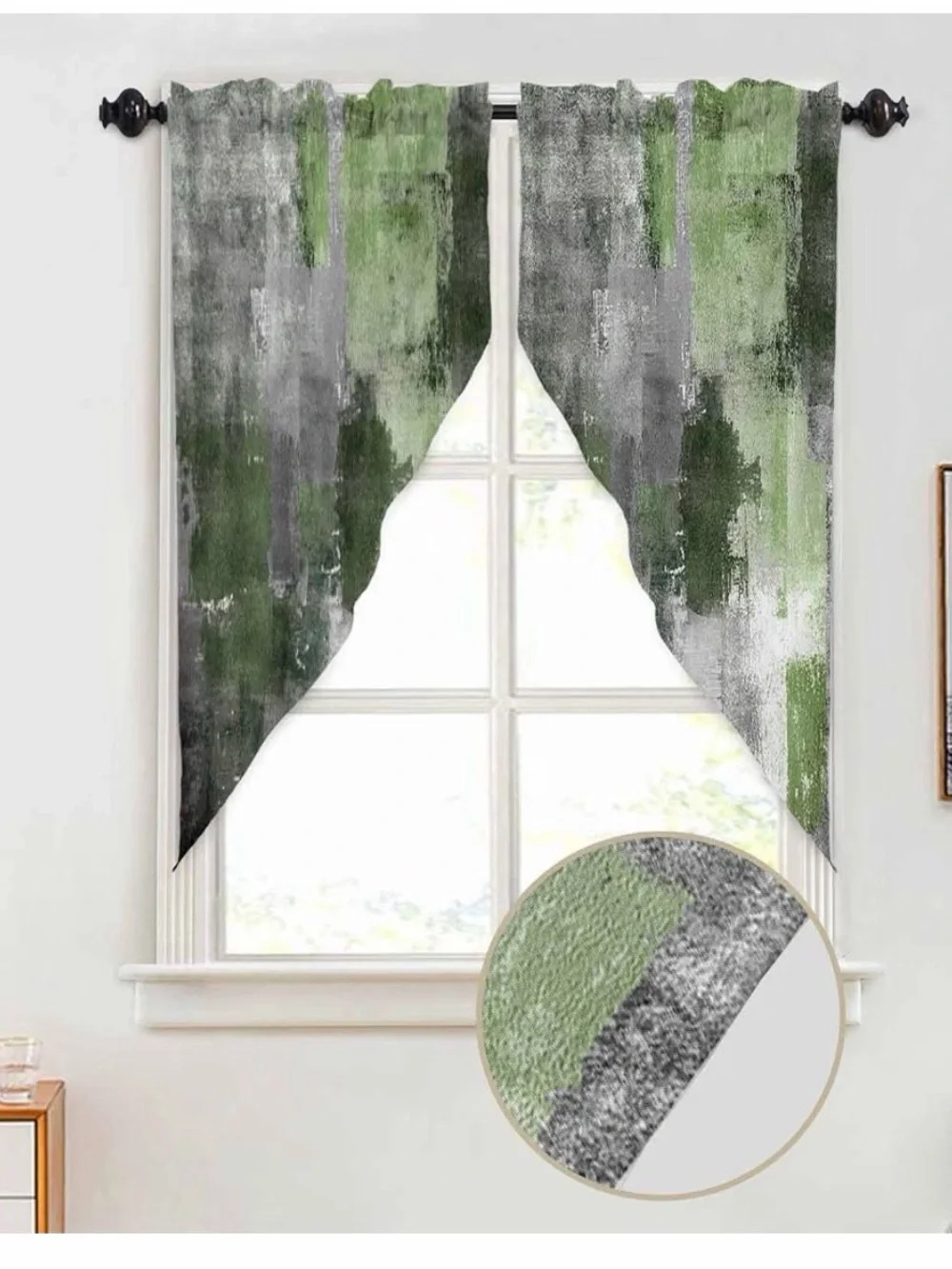 Swag Valance Curtains, Abstract Sage Green 28”x36”